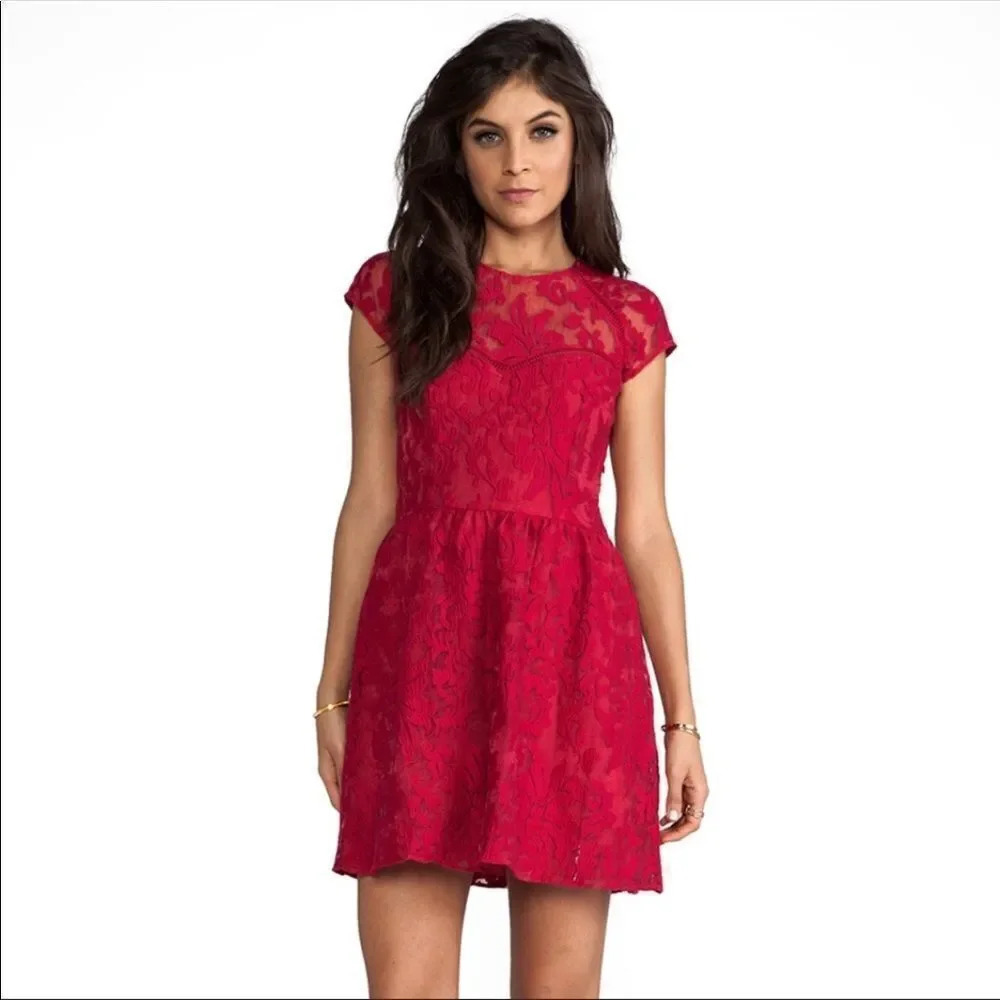 DOLCE VITA Windsor Red Organza Lace Sweetheart Mini Dress